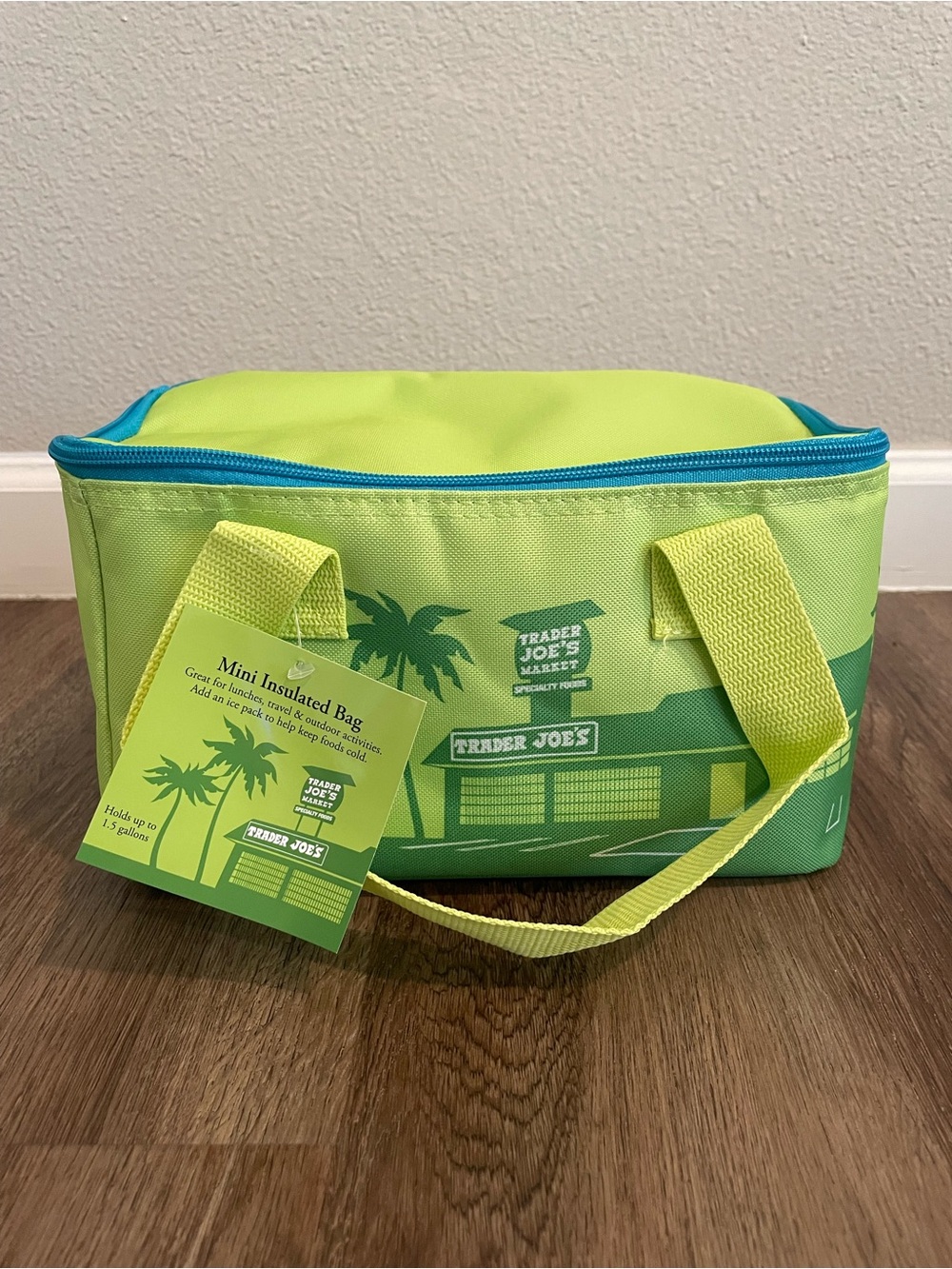 Trader Joe's Mini Insulated Bag - Lime Green with Teal Trim